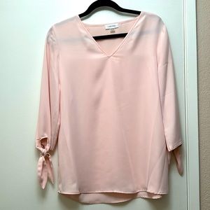Calvin Klein V Neck Blush Bow Tie Sleeve Blouse